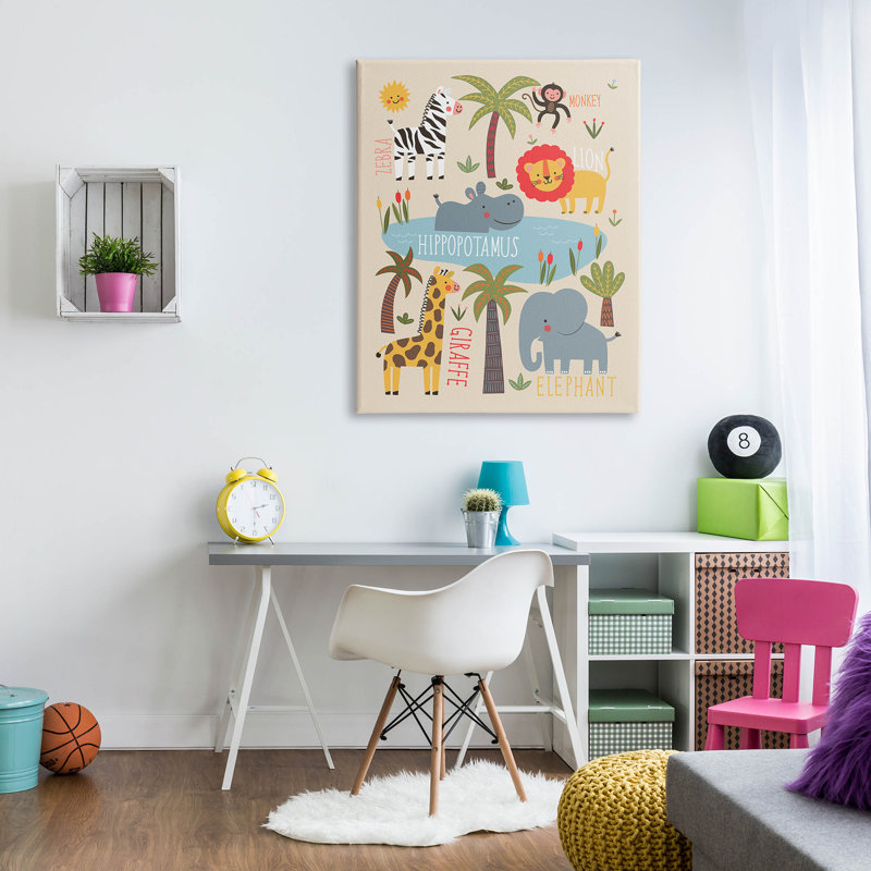 Art mural sur toile, "Jungle Wildlife Animals" par Abi Hall, H 48 po x l 36 po x P 1,5 po