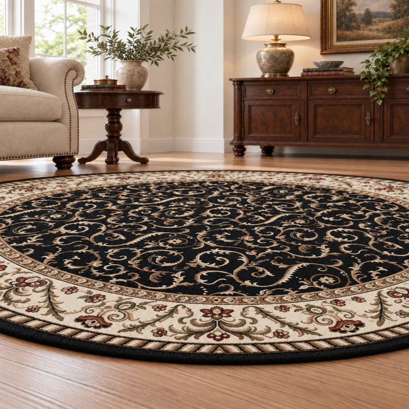 Tapis noir traditionnel Weisgerber 1599, Rond 8 pi