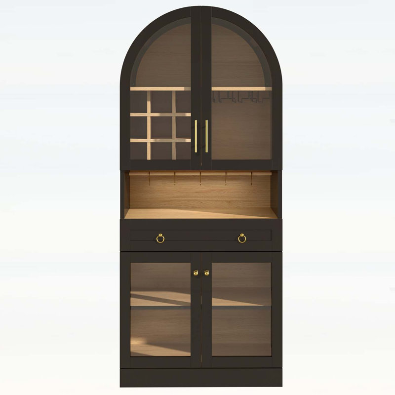 Armoire de bar haute et arquée pour un rangement et une présentation élégants, Black