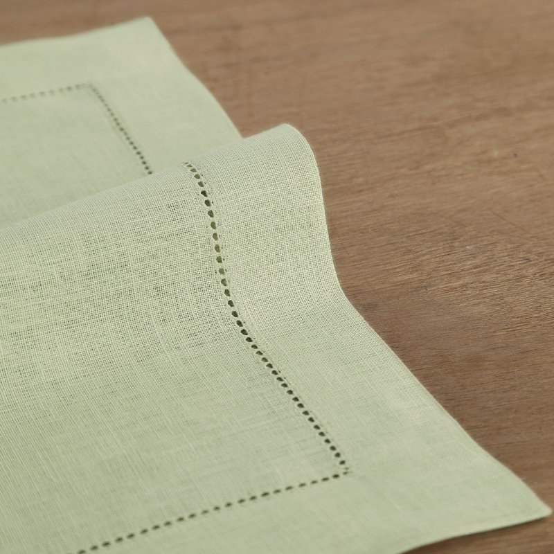 100% Pure Linen Hemstitch Dinner Napkins - Classic Hemstitch, Sage Green