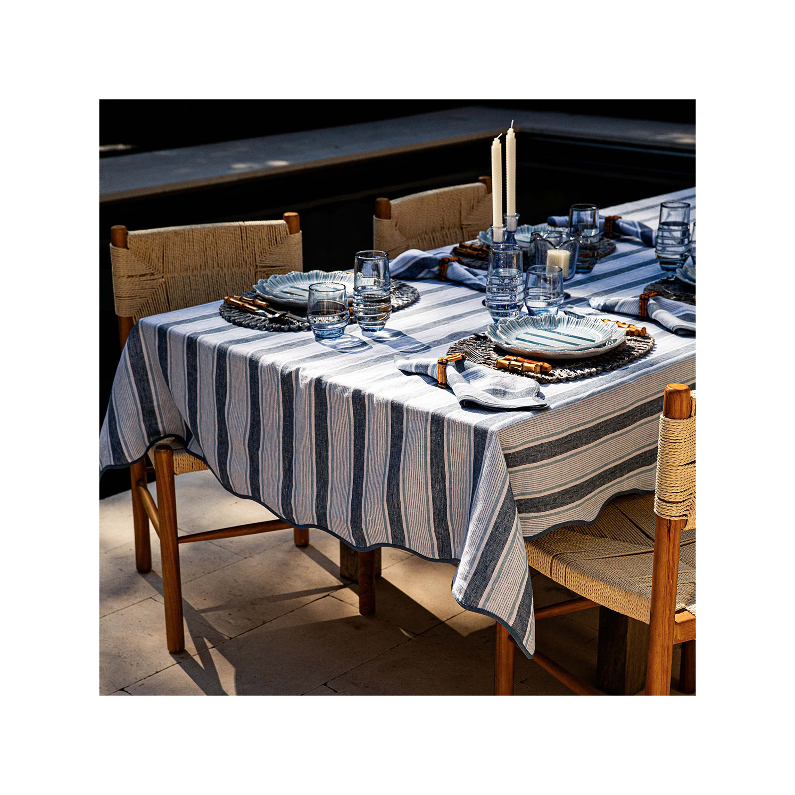 Cabana Stripe 60" x 120" Tablecloth, Ocean