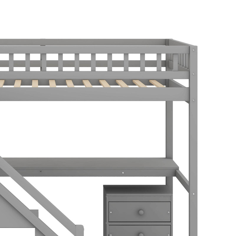 Lit mezzanine simple avec 2 commodes, bande lumineuse et bureau, Gris