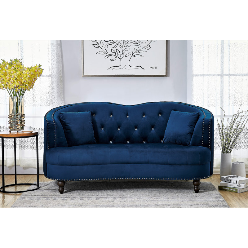 Causeuse courbée en velours 71,2 po Priscilla, Velours bleu