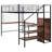 Metal Loft Bed With Desk And Grid, Space Shelves Full Size & Grid In Black. Robust Bedroom Item. Space Saving Lateral Wardrobe Shelving. Versatile L-Shape Reading Desk. 94.1"L X 56"W 67.9"H. Mattress-964280803-964280796