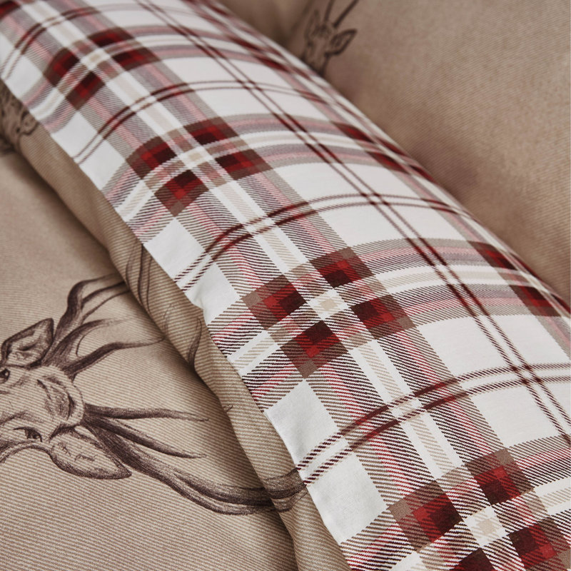Stag Check Reversible Duvet Cover Set, Beige, Double Duvet Cover + 2 Standard Pillowcases