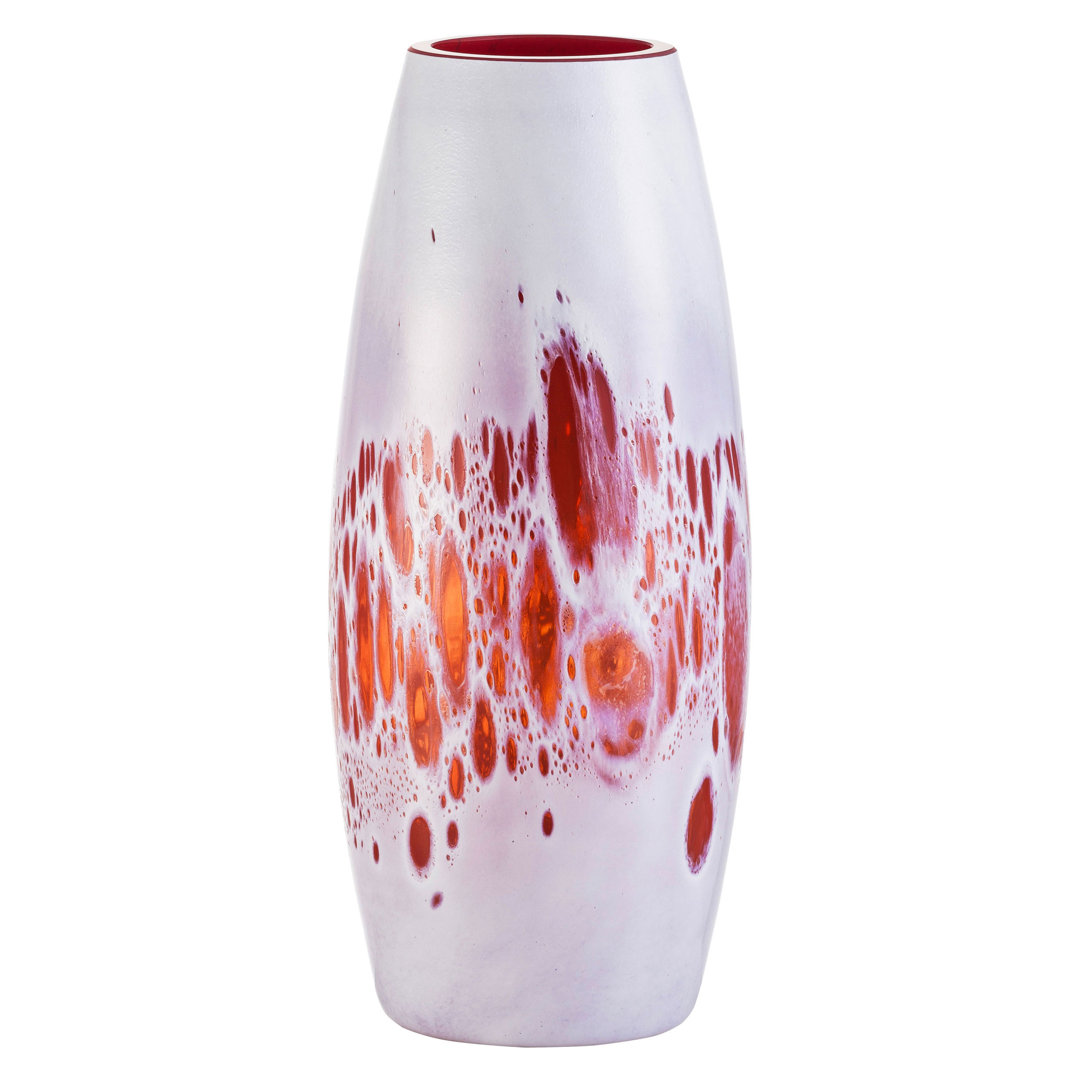 Beachcrest Home Vase Planets Seasons - Herbst, Dekovase, Blumenvase, Kristallglas, Rot, Weiß, 24.7 cm