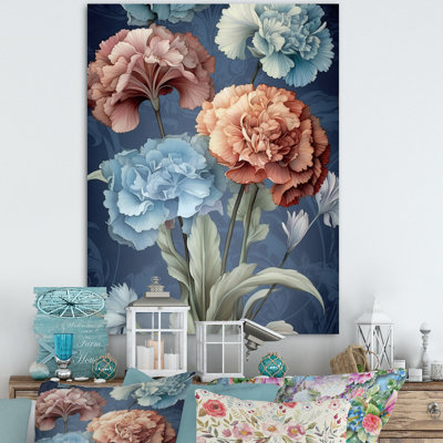 «Coral Blue Carnations Harmony II», reproduction sur toile