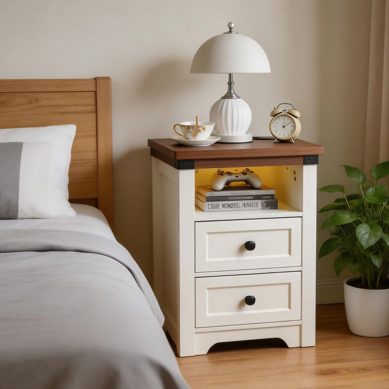 Table de chevet pour chambre à coucher avec station de charge intégrée et éclairage d'appoint à DEL