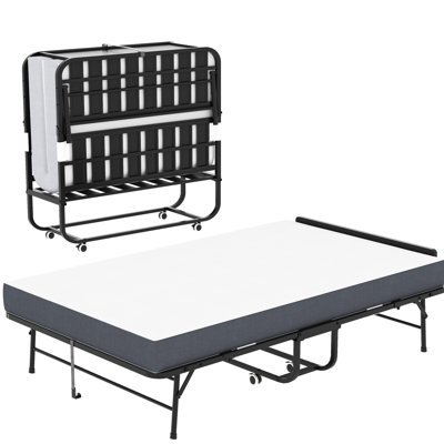 75"x46" Twin Folding Bed With 5" Memory Foam Mattress, Adjustable Headboard, Heavy-duty Metal Frame, Ideal For Tall People And Space Spacious 46" Wide Foam, 75-inch Frame Users, On Wheels