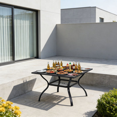 Table de salle à manger carrée en métal pour l'extérieur avec trou pour parasol, l 37 po x P 37 po