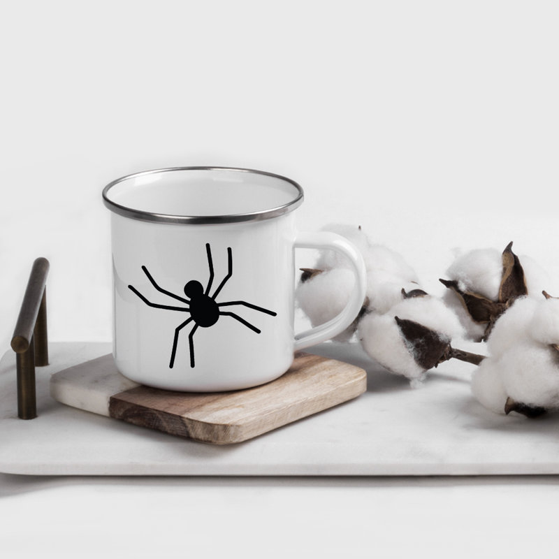 Latitude Run® Funny Halloween 11Oz. Stainless Steel Campfire Coffee Tea Mugs, Spider