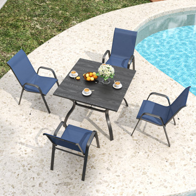 Ensemble de salle à manger de patio durable 5 pièces, structure en métal, style rétro pour le jardin