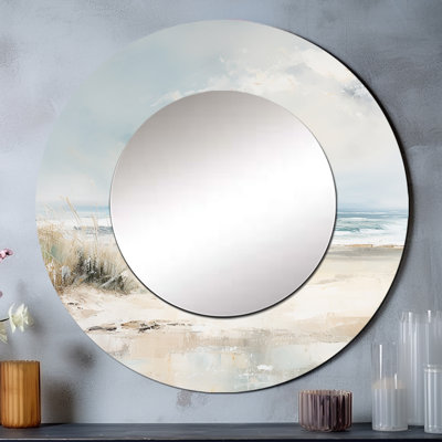 Coastal Ocean Charm In Winter II - miroir d'océan, miroir mural rond beige, impression d'art en métal
