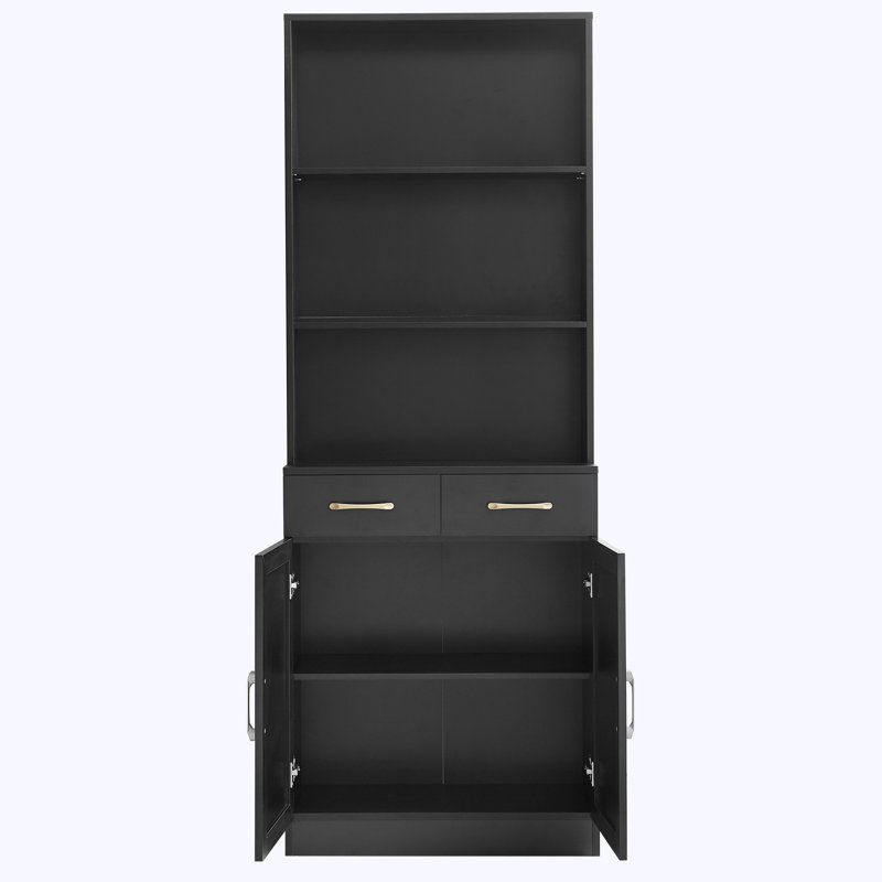 Armoire de rangement pour salle de bain, armoire avec deux portes et tiroirs, tablette réglable, tablette ouverte à trois couches