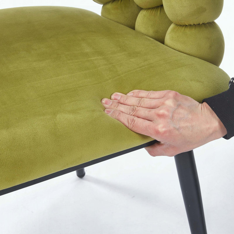 Ensemble de 2 chaises modernes vertes - Pieds tubulaires en fer doré - Dossier boule de poils