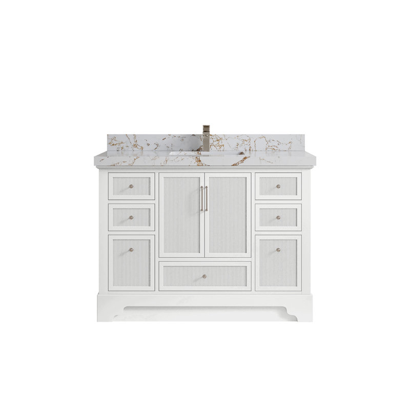Meuble-lavabo simple autoportant 48 po avec plateau en quartz Alys