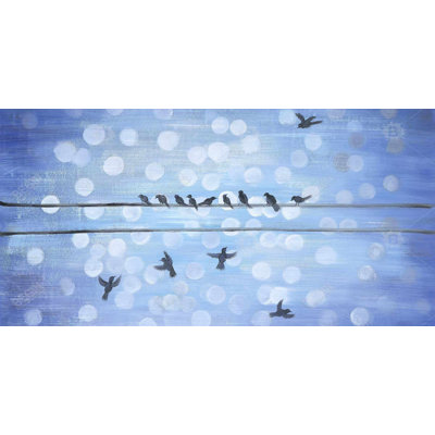 Birds on a wire with a clear blue sky - 15.75"x31.50" Desk mat