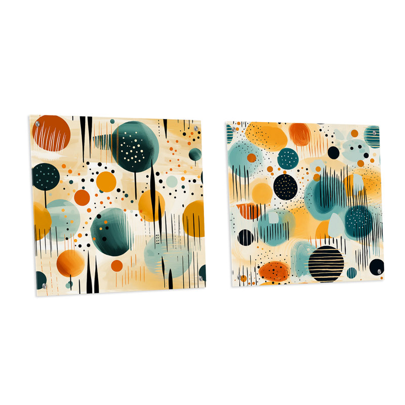 Currington - Ensemble de 2 verres muraux abstraits géométriques en acrylique, H 36 po x l 73 po