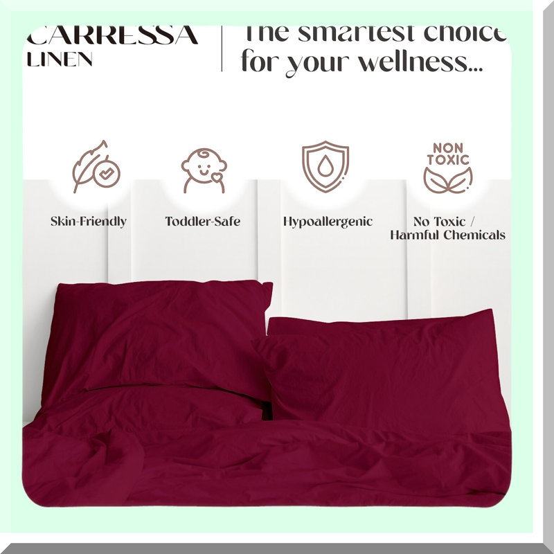Burgundy Sateen Queen Sheets Set - Ultra Soft 4-Piece Bedding, Breathable Cotton, Deep Pocket Fits Mattress Up to 17 Inches - Luxurious Bed Sheets for Queen Size Bed
