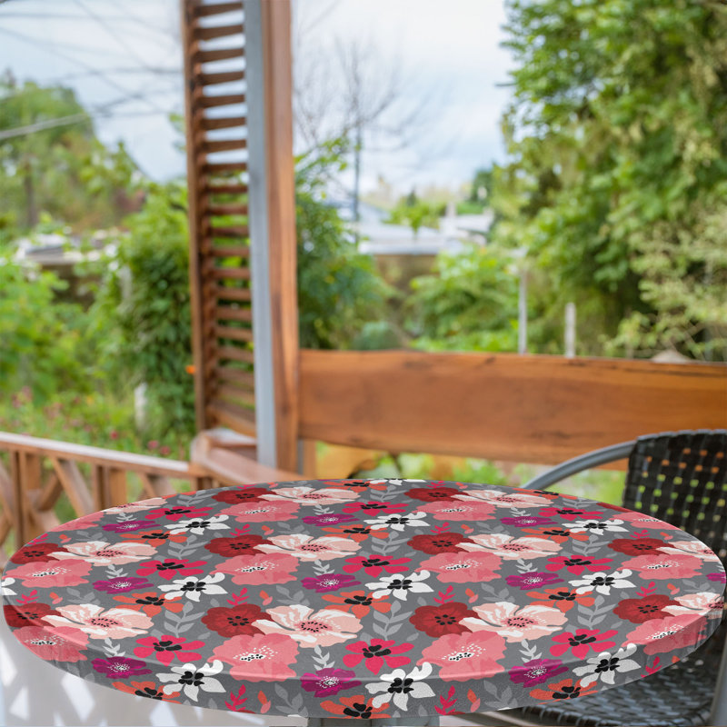 Winston Porter Floral Fitted Round Tablecloth Diameter Multicolor, 64.17" Round