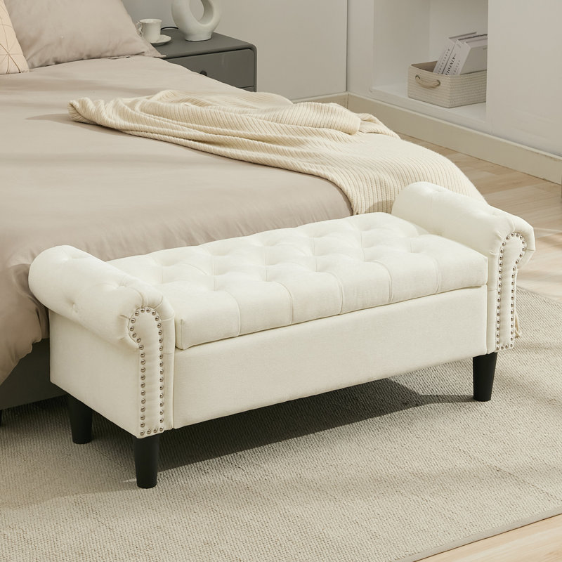 Elisama 49.6" W Chenille Tufted Storage Bench, Beige