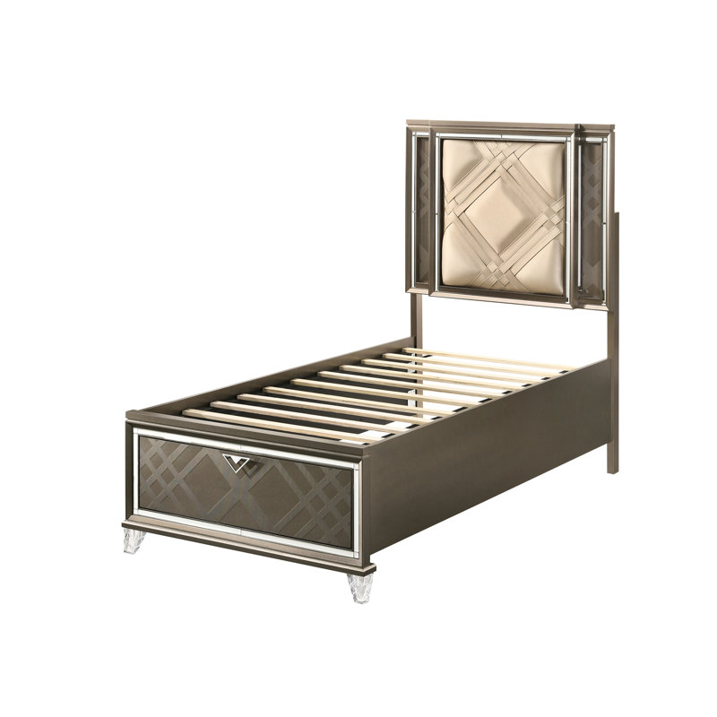 Lit double champagne foncé avec rangement - Cuir synthétique, couleur de construction, champagne, cuir