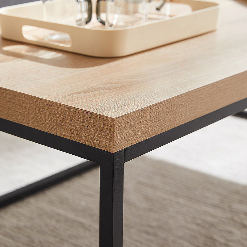 Table basse de 47 pouces en chêne naturel pour le salon, table rectangulaire industrielle moderne en bois et métal avec plateau de table très épais (bois naturel)