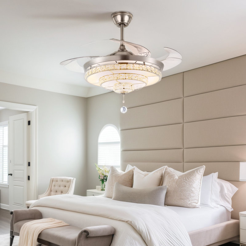 42" Silver Ceiling Fan With 5000cfm & Tri-color Dimmable Led, Adjustable Downrod For 13-20ft Ceilings