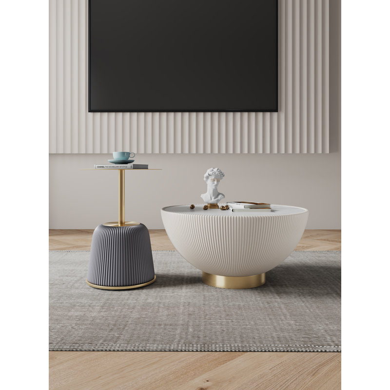 Anderson 2-Piece Modern Living Room Table Set with Vegan Leather Upholstered Stainless Steel Base in Cream and Grey