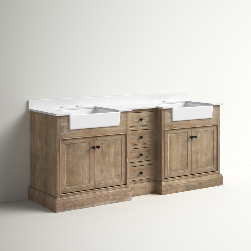 Ensemble de meuble-lavabo double 72 po Claire, Pierre artificielle blanche