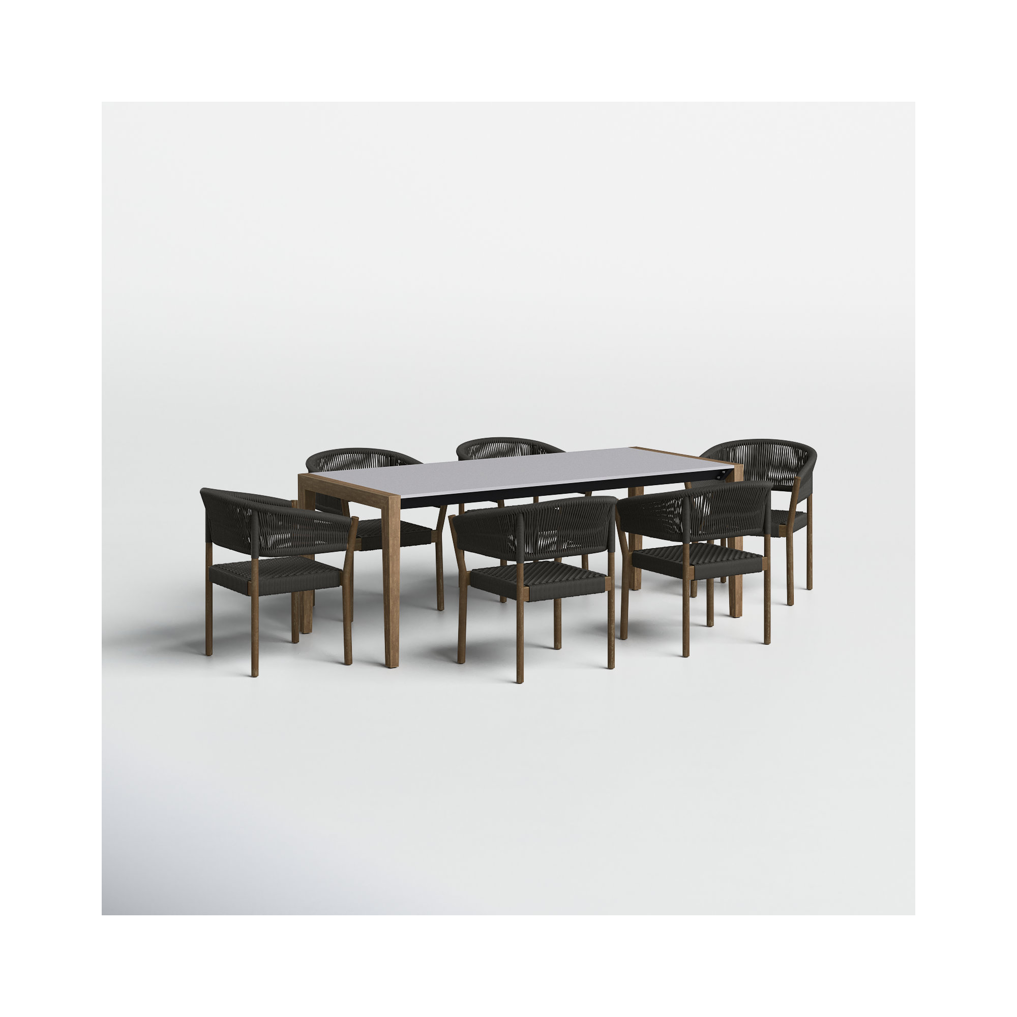Izola 7 Piece Eucalyptus & Rope Outdoor Dining Set, Light Brown/Charcoal