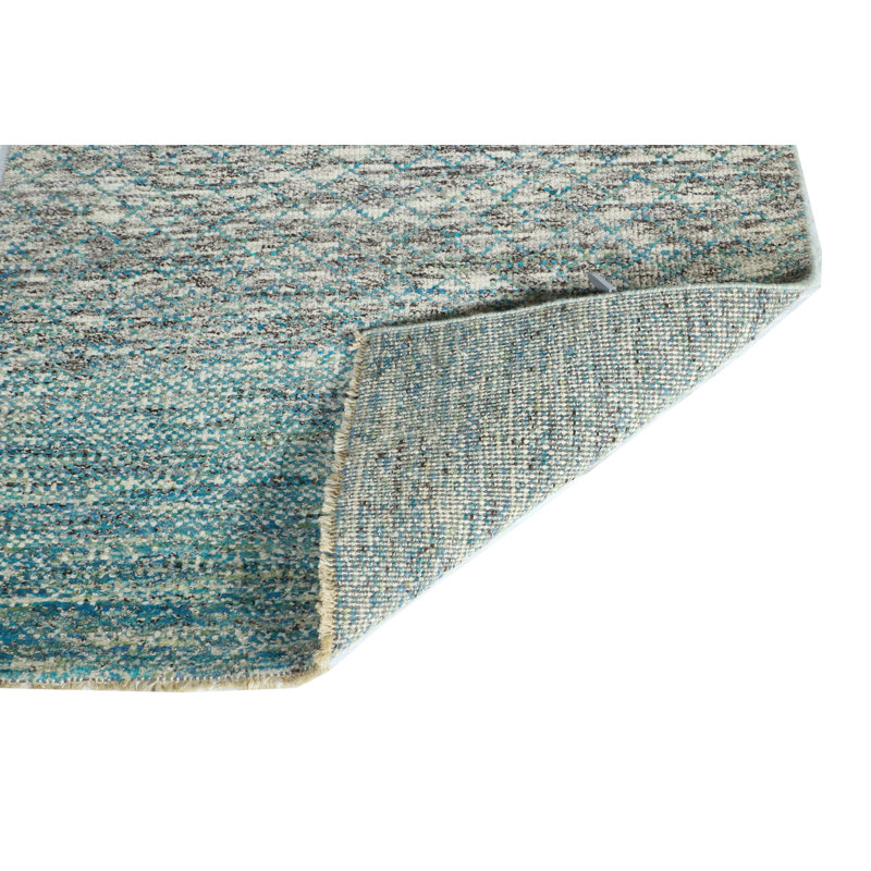 Hand-Knotted High-Quality Blue and Beige Runner, Runner 2'7" x 14'3"