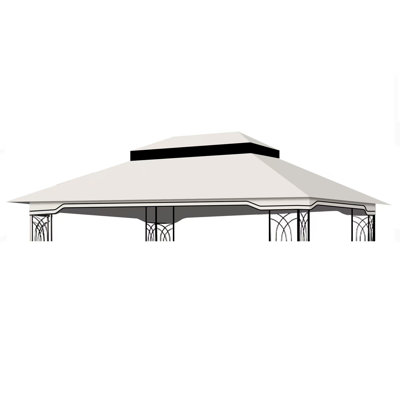Auvent de remplacement pour abri de jardin extérieur 10 x 12 pi, toit de tente de pavillon à deux niveaux seulement (cadre non inclus) - beige / blanc