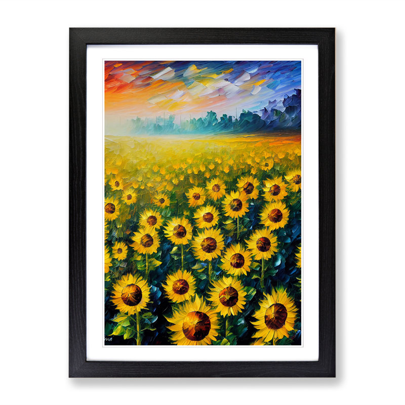 Sunflower Field - Single Picture Frame Painting, 64cm H x 46cm W x 2cm D, Black