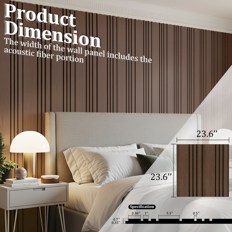 23.6 In. X 23.6 In. 3d Acoustic Wood Slat Square Edge Decorative Wall Panels (8-pack), Walnut
