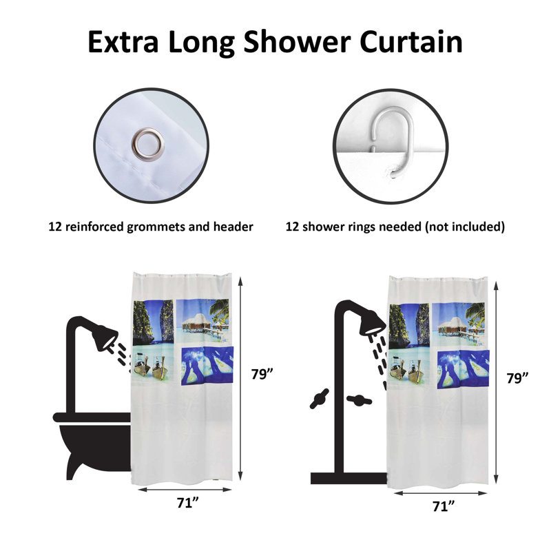 Paradise Beach Extra Long Shower Curtain Polyester