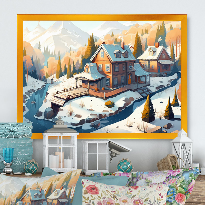 Winter Village I - Imprimé, H 12 po x l 20 po x P 1 po, Encadrement doré