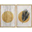 Minimal feuille tropicale et soleil doré, nature sauvage, art moderne, rustique, détente, calme, sombre, 2 pièces-98109319-98109321