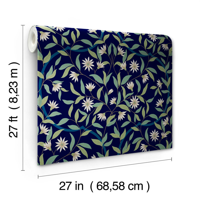 Papier peint floral Helghi, Bleu métallisé
