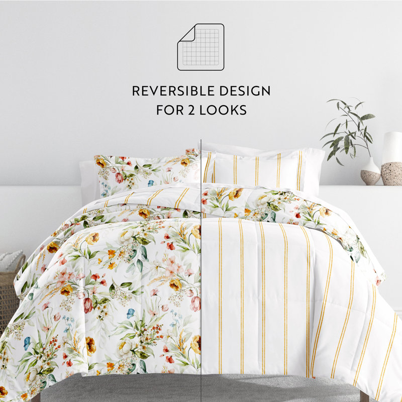 Twin Reversible Daisy Medallion Clay Microfiber Bed in a Bag Set
