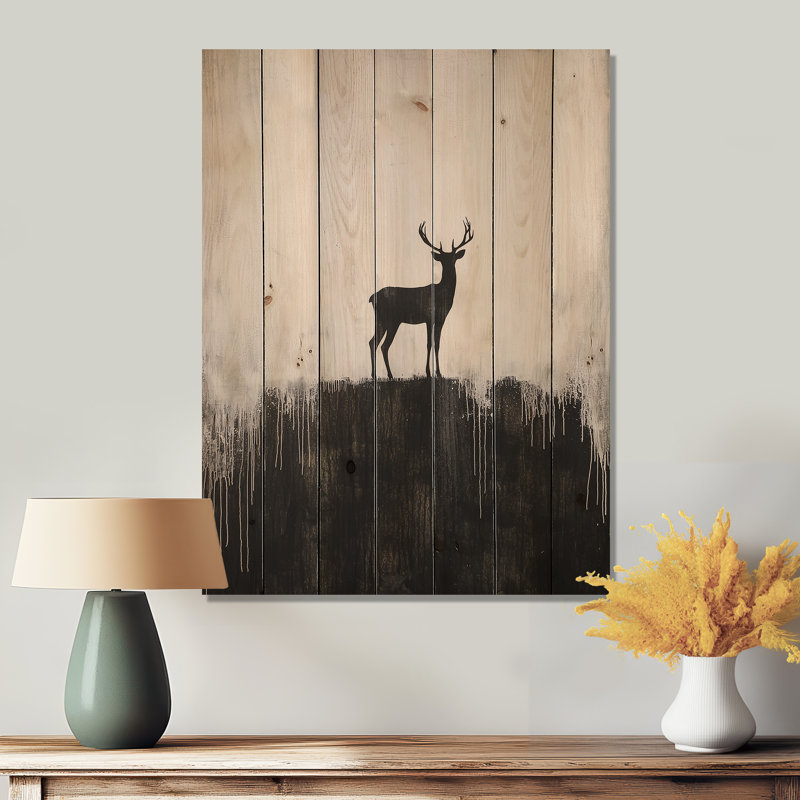 Silhouette de cerf sur une montagne - décoration murale en bois moderne sur bois de pin naturel, H 20 po x l 10 po
