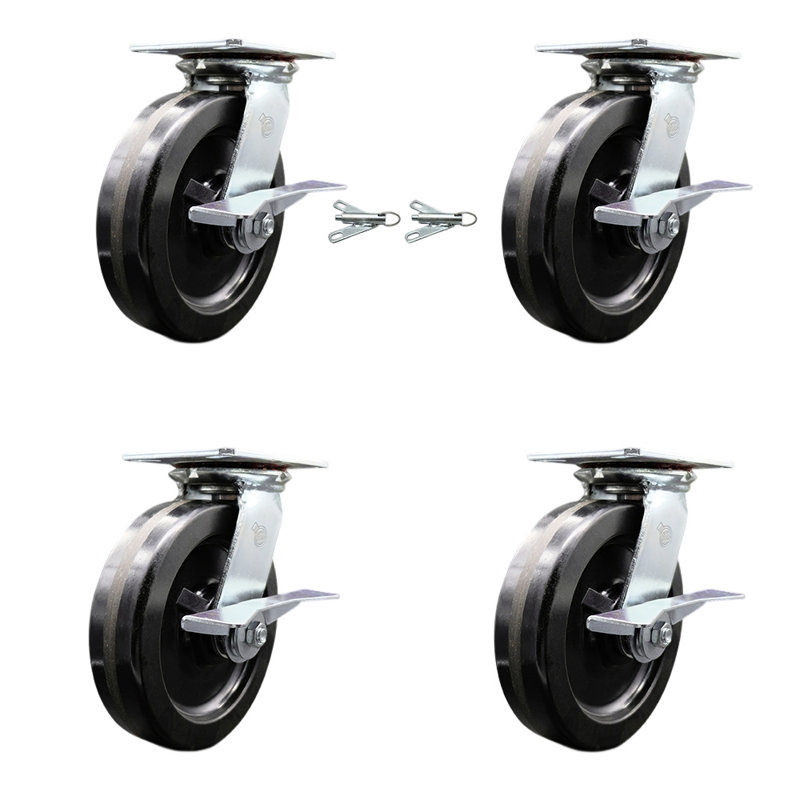 Ensemble de roulettes 4 pièces avec roulement à billes, 4 freins et 2 verrous pivotants