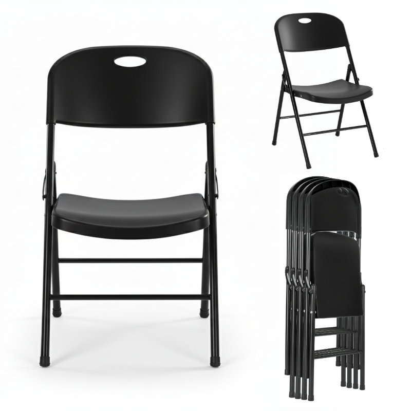 Chaise pliante robuste en plastique de qualité supérieure, Noir