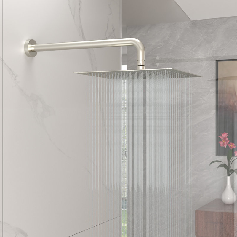12 Inch Rain Shower Head High Pressure High Flow Square Stainless Steel Rainfall Showerhead, Brushed Nickel