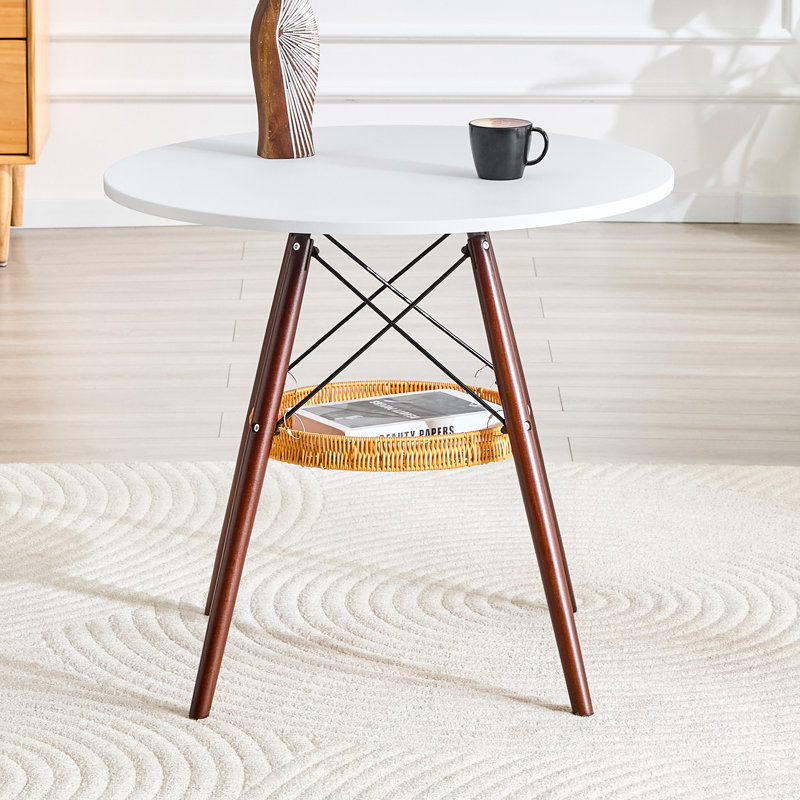 Table de salle à manger moderne 31,5 "avec panier de rangement et pieds en noyer massif pour petits espaces