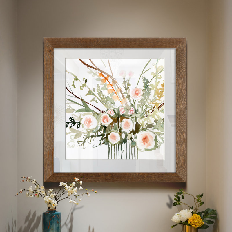 Fleurs de foraged II-imprimé, Papier avec cadre érable, H 27,5 po x l 27,5 po x P 1,5 po