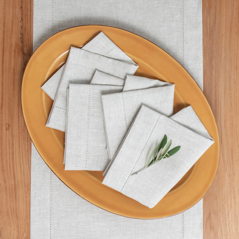 Medium Weight Hemstitch - 100% Pure Linen Dinner Napkins, Light Natural