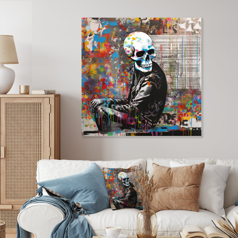 Edgy Skull Street Art I - Décoration murale abstraite en métal, H 23 po x l 23 po x P 1 po