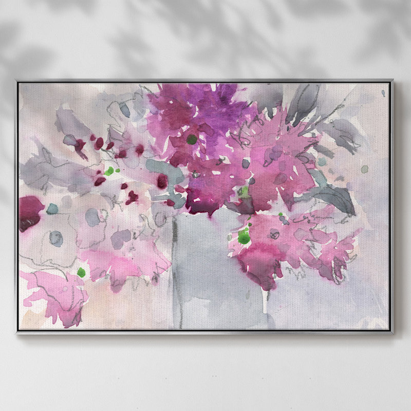 Cadre floral I, toile encadrée de qualité supérieure - prête à être accrochée, Toile avec cadre argenté