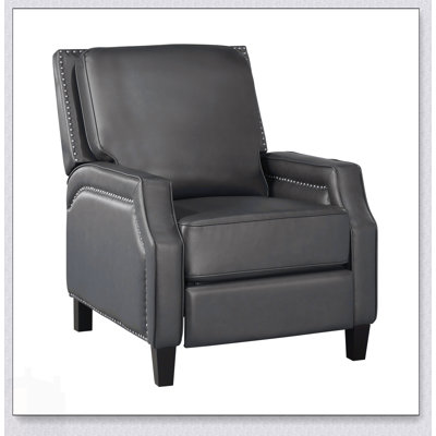 Push Back Reclining Chair With Self-Reclining Motion, Grey Faux Leather, Elegant Nailhead Trim For Modern Living Rooms